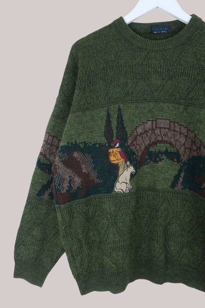Vintage Knit Jumper in A Hike With Wolf - Size XL