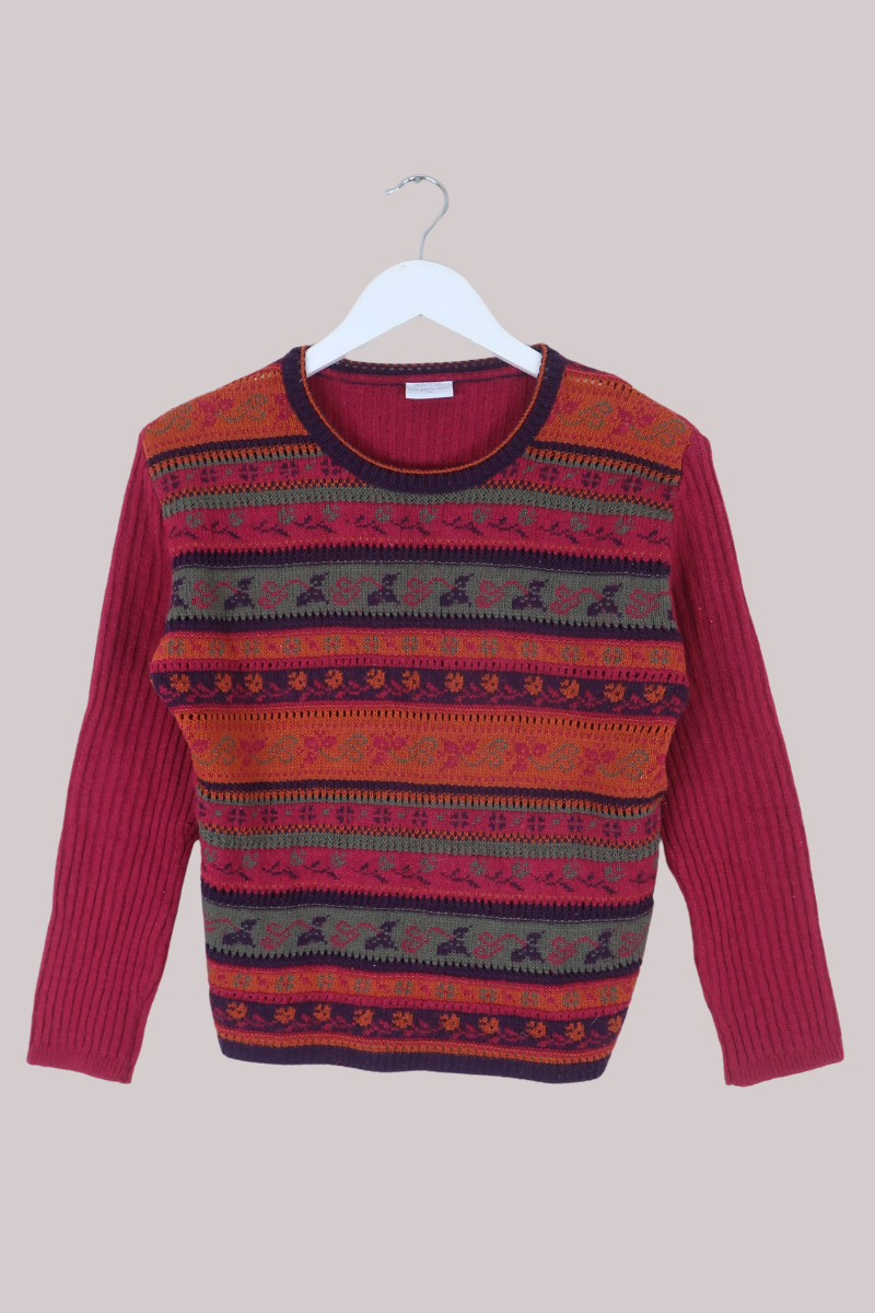 Vintage Knit Jumper in Autumn Dog Walk - Size XS