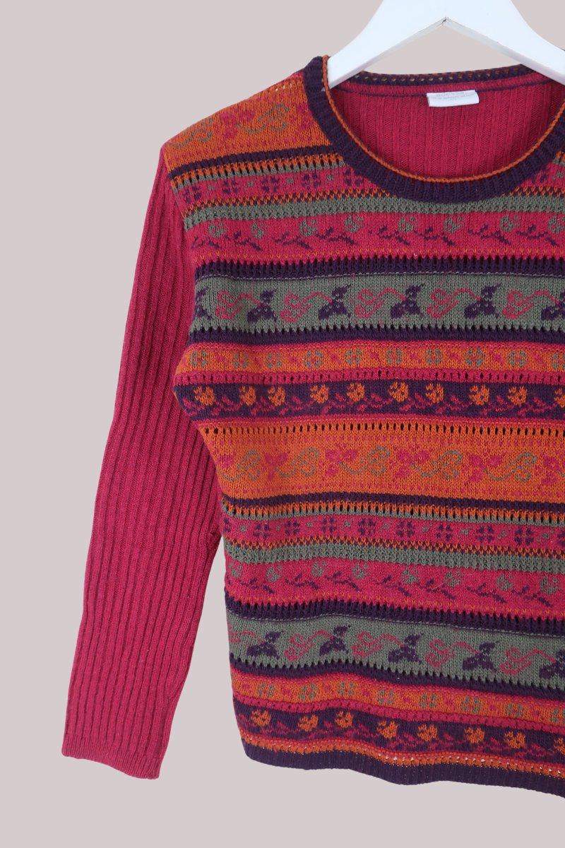 Vintage Knit Jumper in Autumn Dog Walk - Size XS
