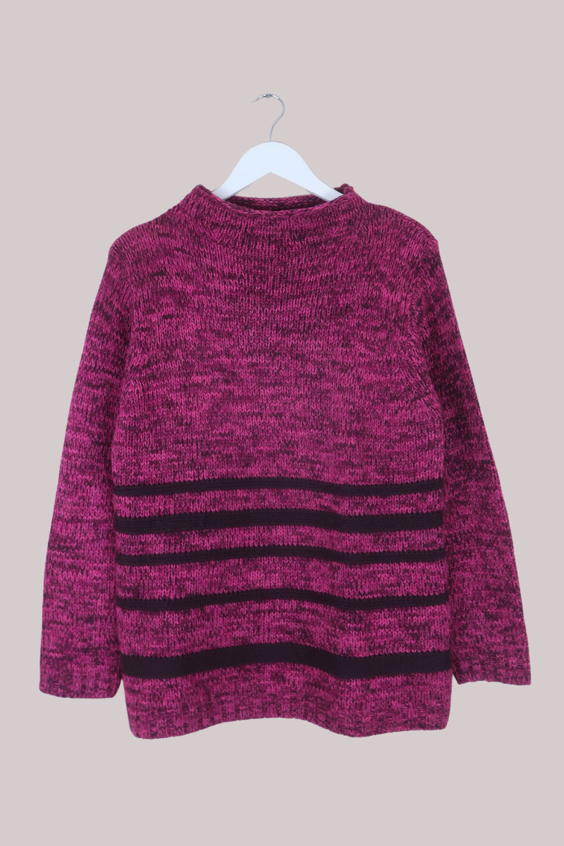 Vintage Knit Jumper in Boysenberry Pink Stripe - Size M