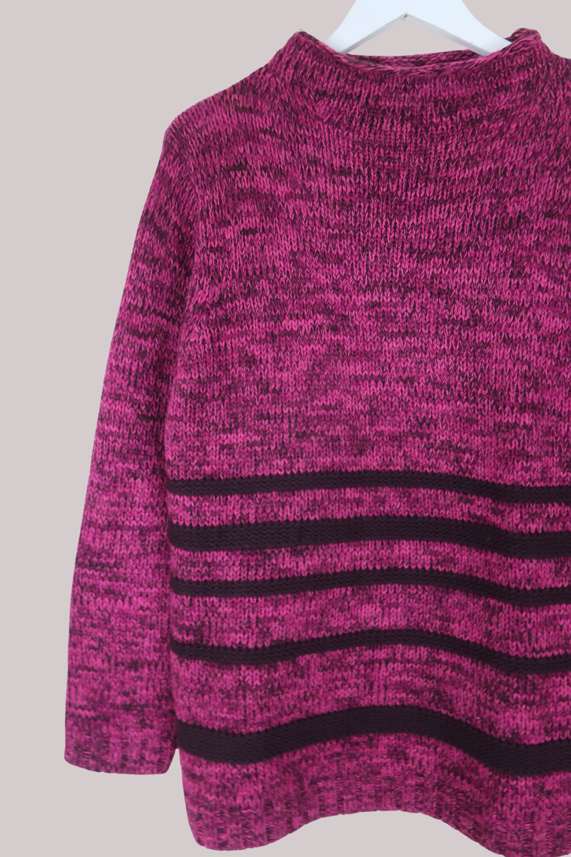Vintage Knit Jumper in Boysenberry Pink Stripe - Size M