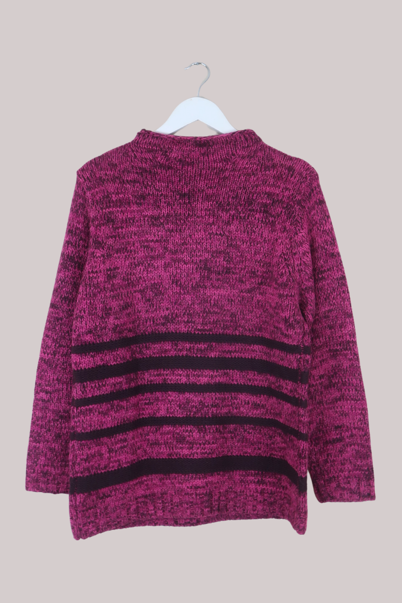 Vintage Knit Jumper in Boysenberry Pink Stripe - Size M