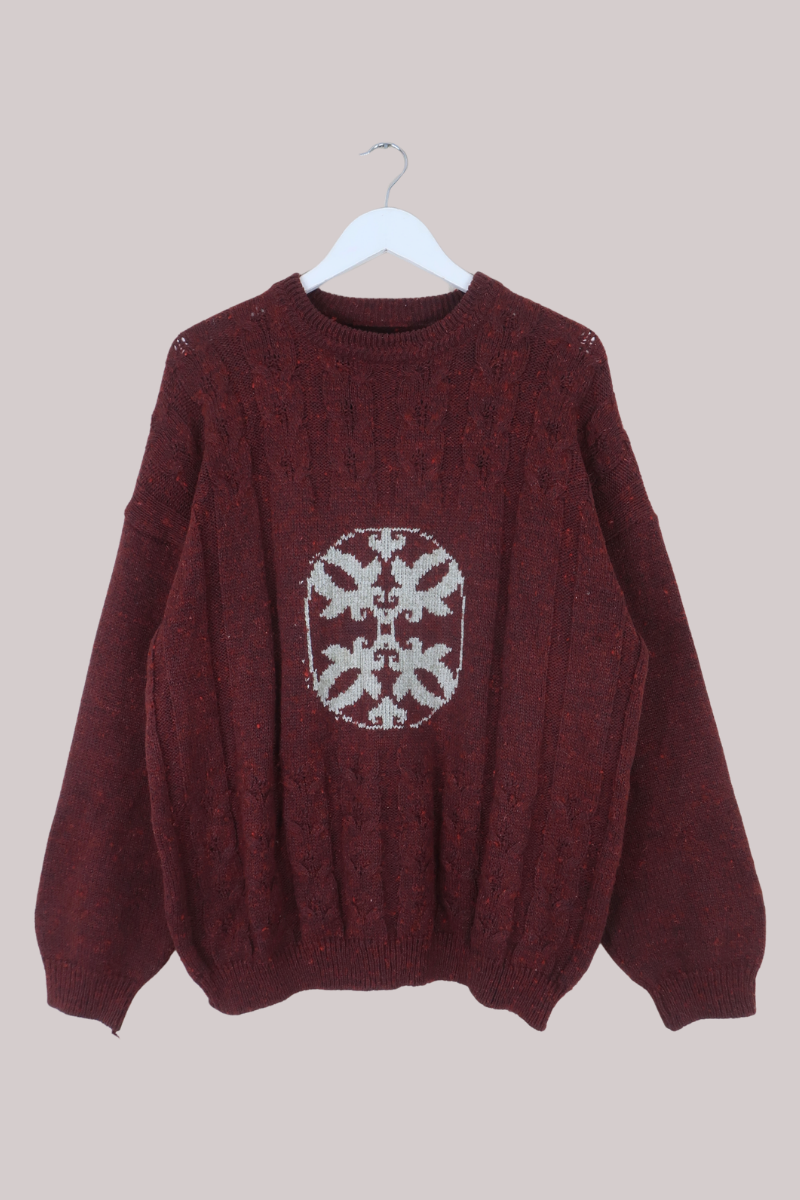 Vintage Knit Jumper in Burnt Burgundy - Size XL
