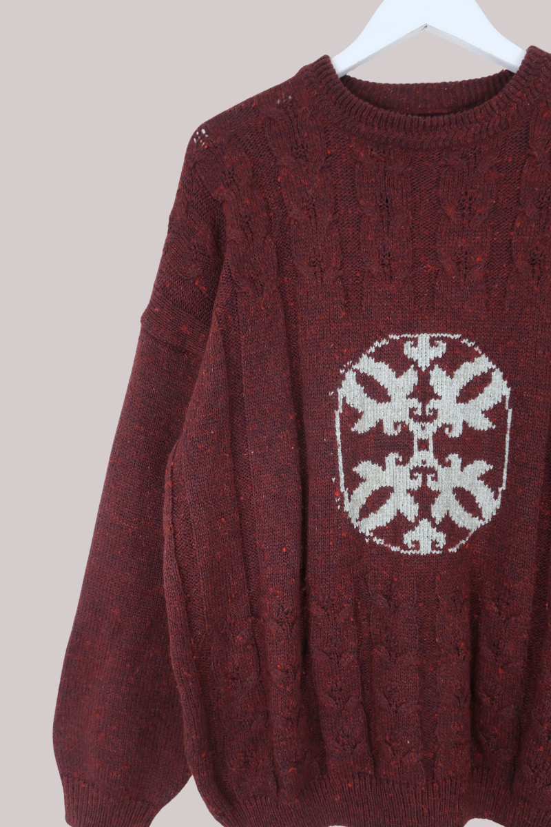 Vintage Knit Jumper in Burnt Burgundy - Size XL