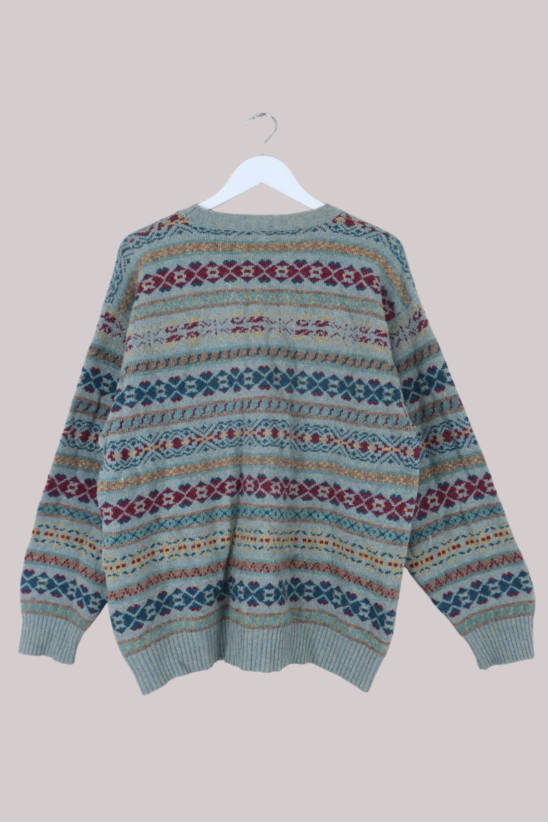 Vintage Knit Jumper in Chalk Blue Fair Isle - Size L