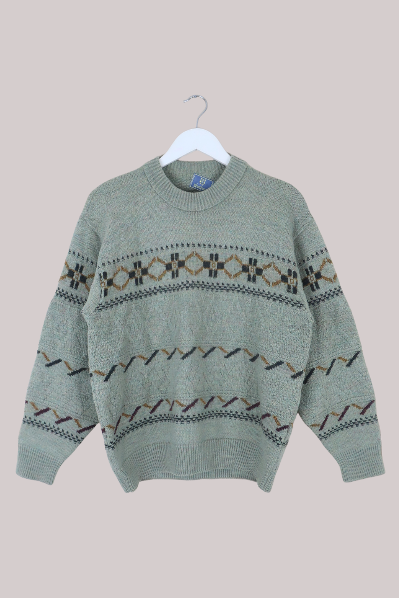 Vintage Knit Jumper in Eucalyptus Green - Size M