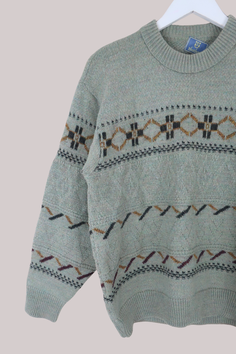 Vintage Knit Jumper in Eucalyptus Green - Size M