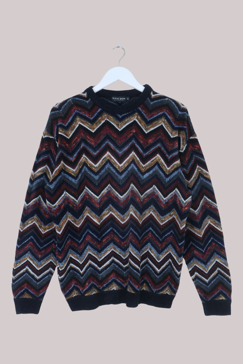 Vintage Knit Jumper in Gemstone Zigzags - Size L