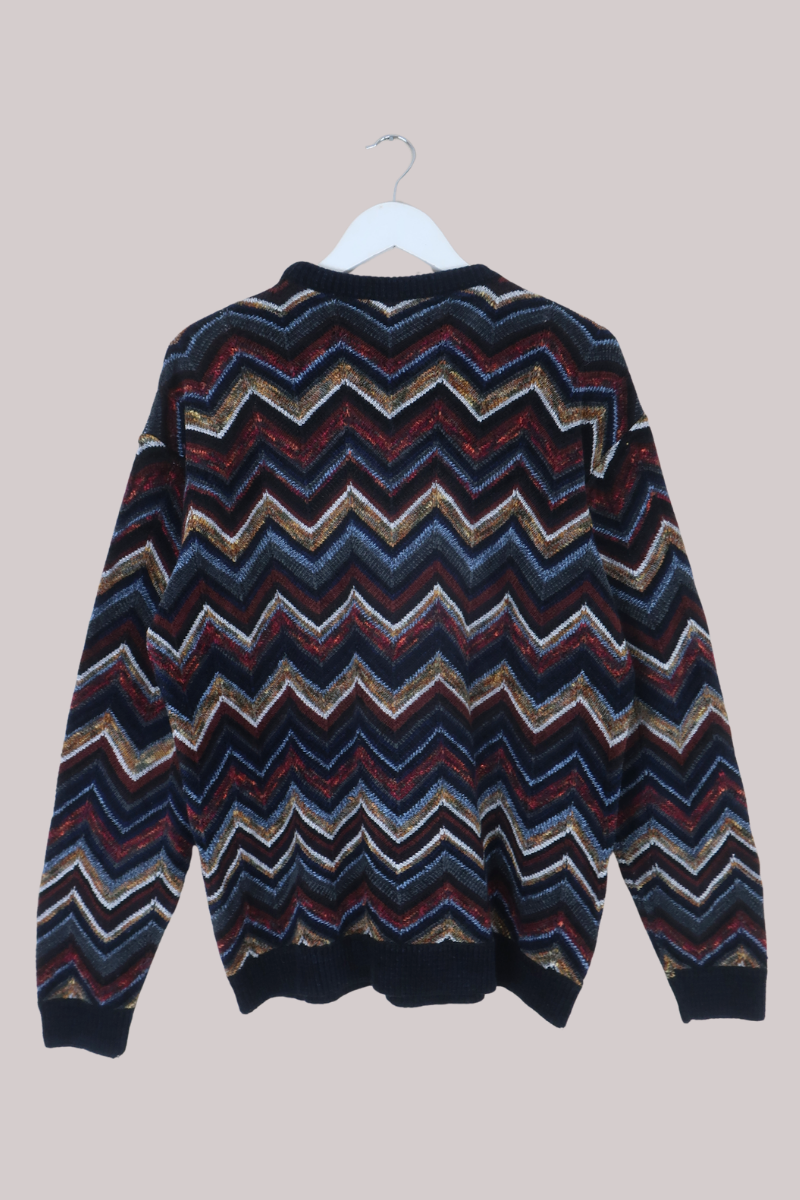 Vintage Knit Jumper in Gemstone Zigzags - Size L