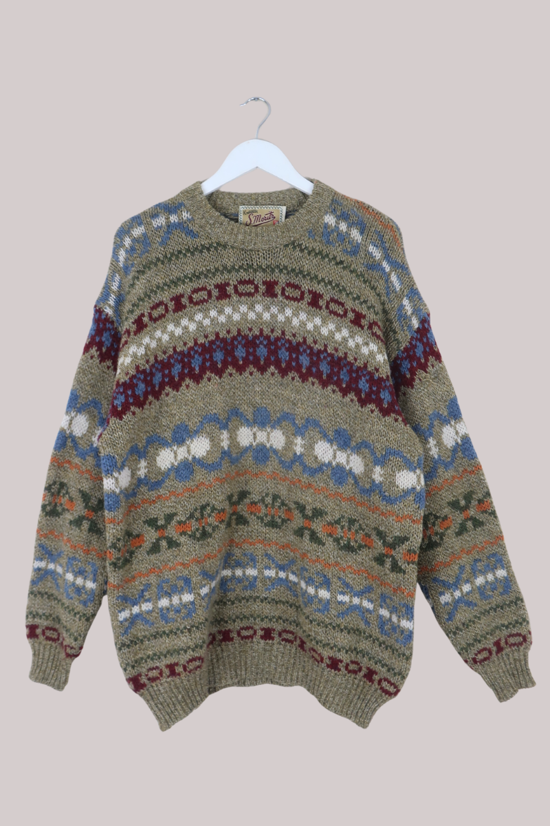 Vintage Knit Jumper in Harvest Fair Isle - Size L