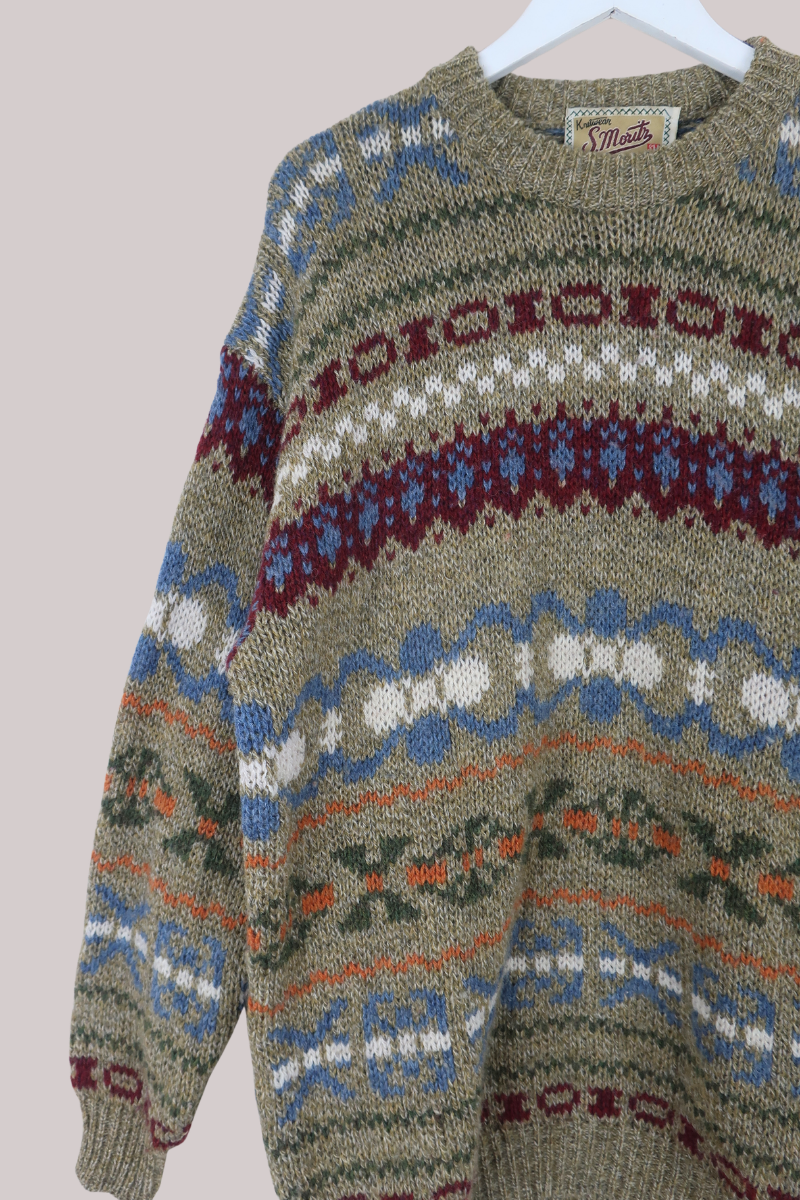Vintage Knit Jumper in Harvest Fair Isle - Size L