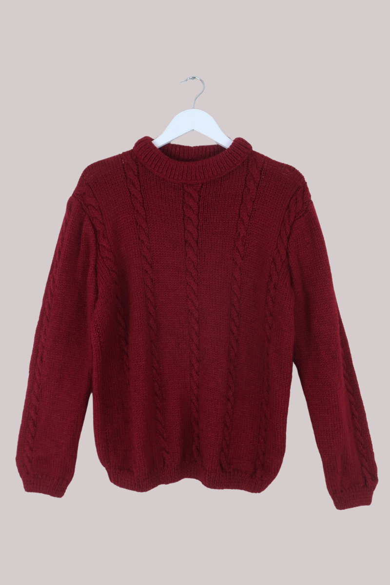 Vintage Knit Jumper in Holly Red Cableknit - Size L