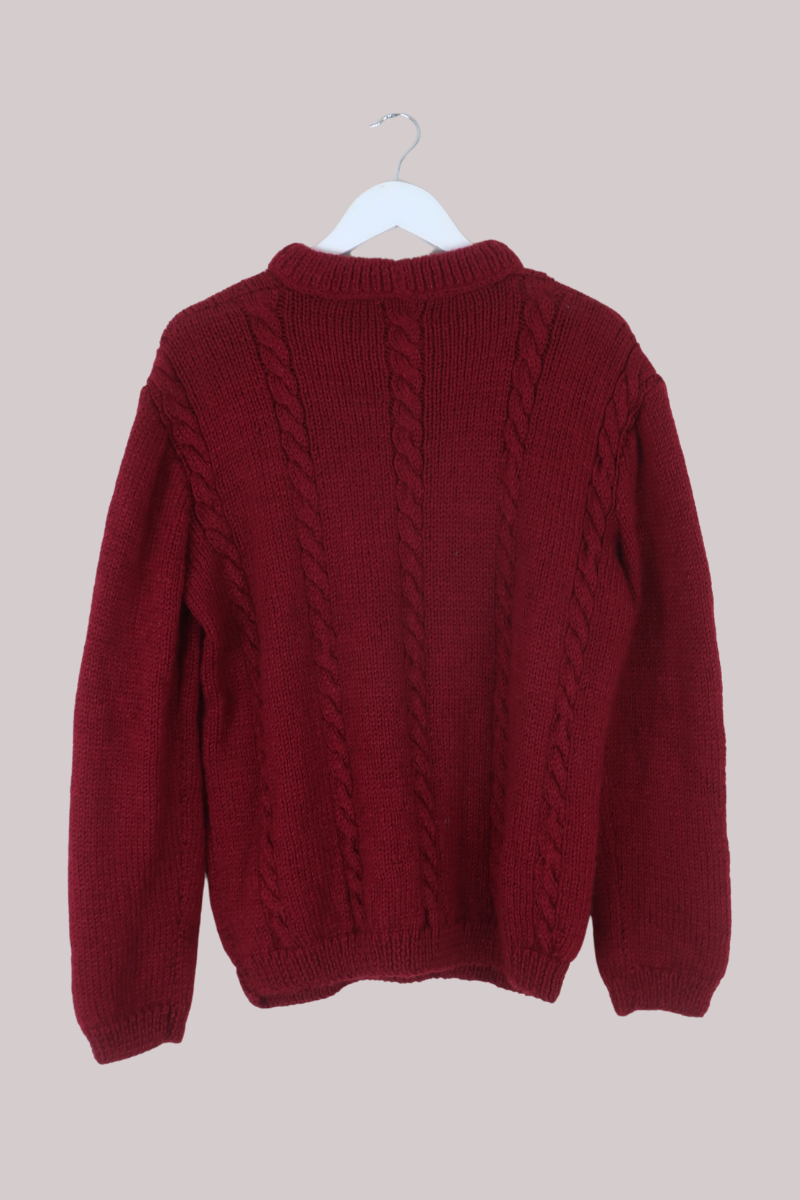 Vintage Knit Jumper in Holly Red Cableknit - Size L