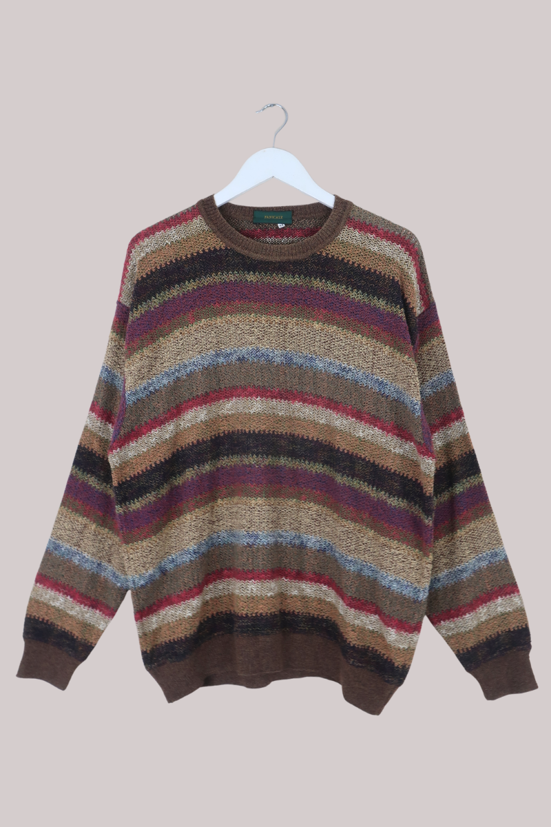 Vintage Knit Jumper in Nutmeg Spice Stripe - Size XL