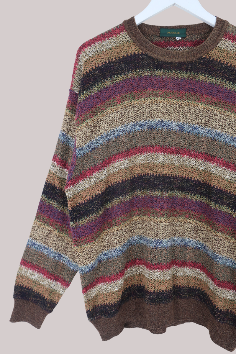 Vintage Knit Jumper in Nutmeg Spice Stripe - Size XL