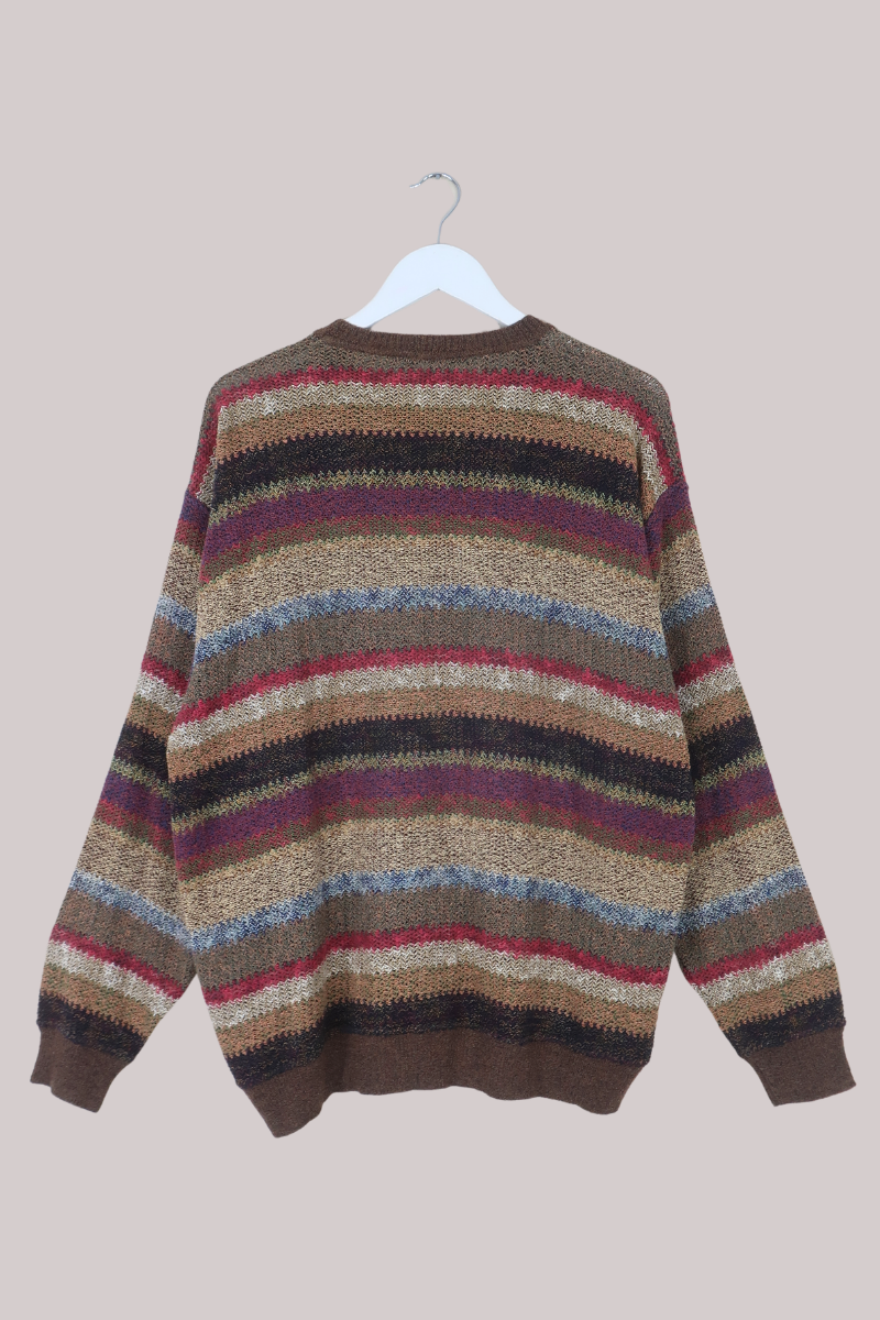 Vintage Knit Jumper in Nutmeg Spice Stripe - Size XL