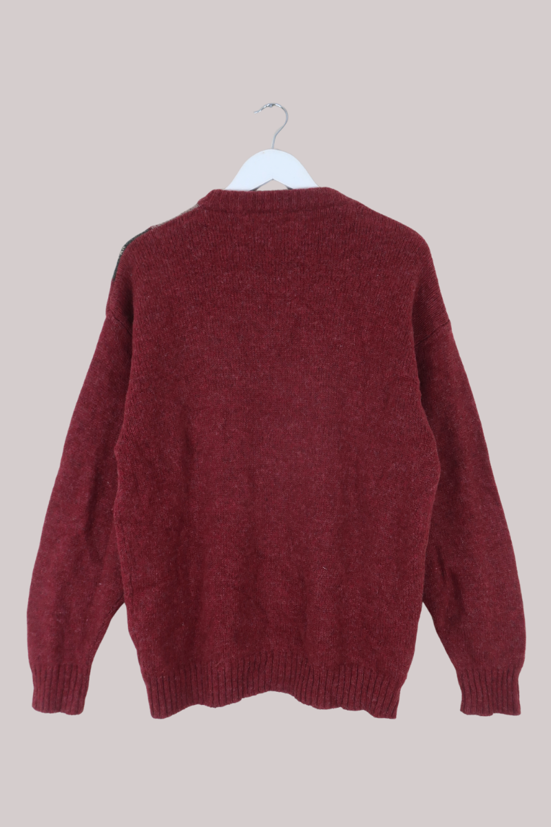 Vintage Knit Jumper in Orchard Red Argyle - Size L