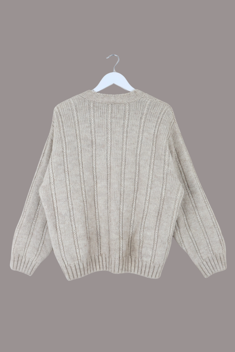 Vintage Knit Jumper in Porridge Cableknit - Size L