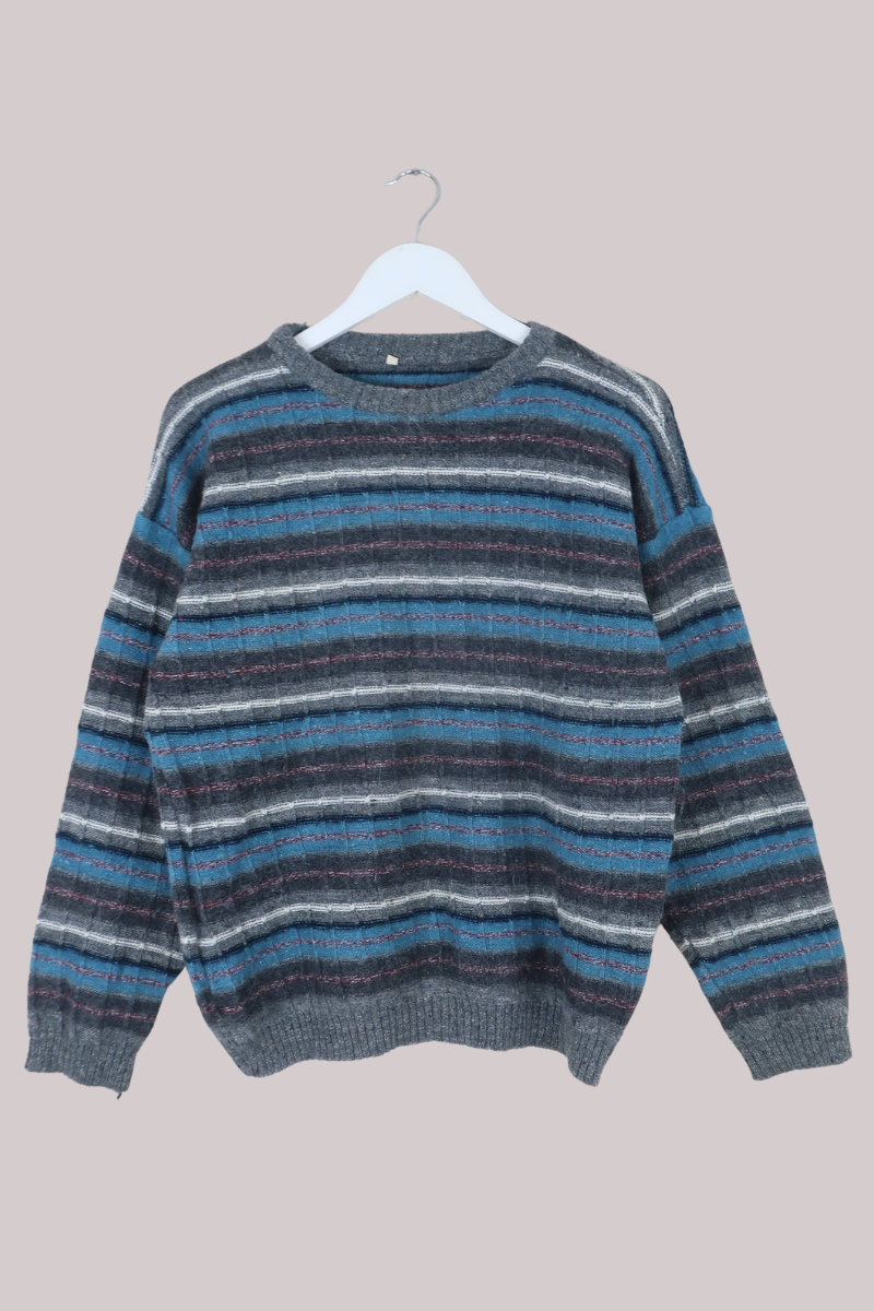 Vintage Knit Jumper in Rain Cloud Stripes - Size M