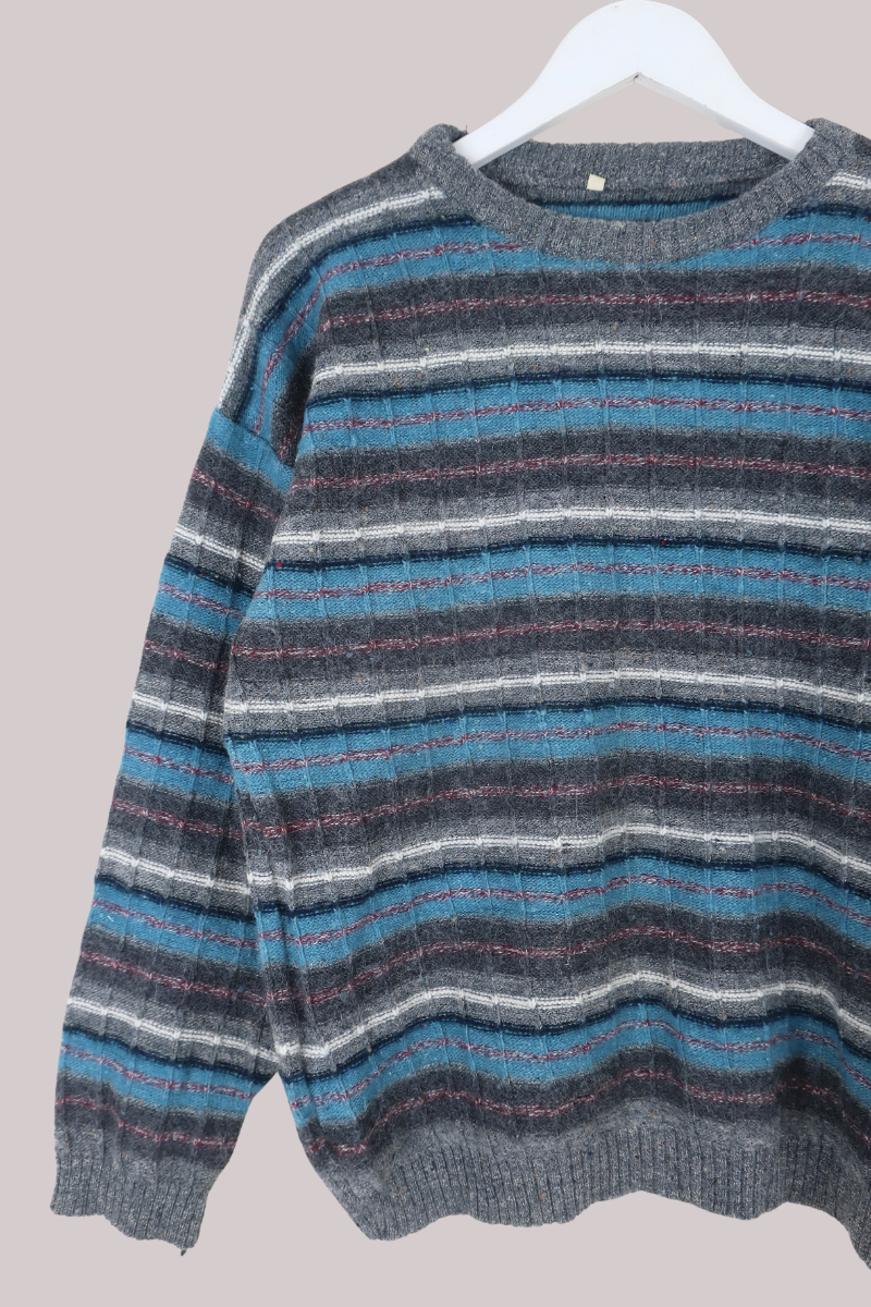 Vintage Knit Jumper in Rain Cloud Stripes - Size M