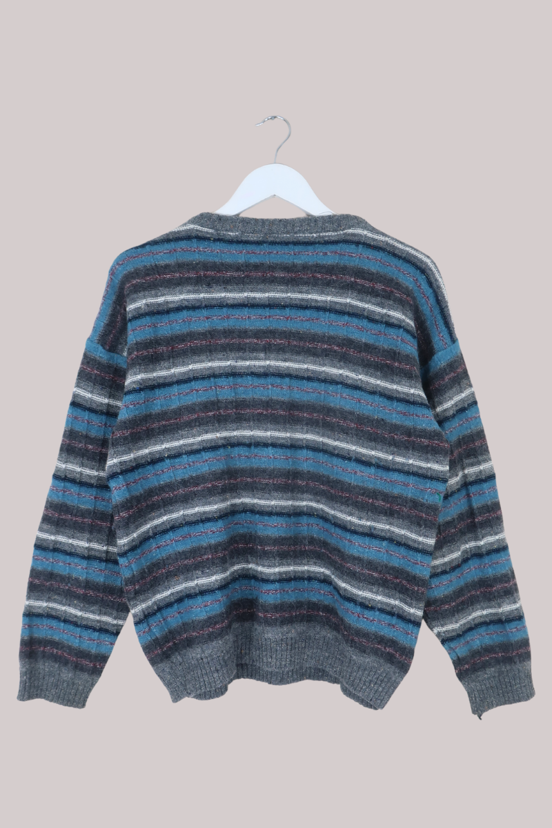 Vintage Knit Jumper in Rain Cloud Stripes - Size M