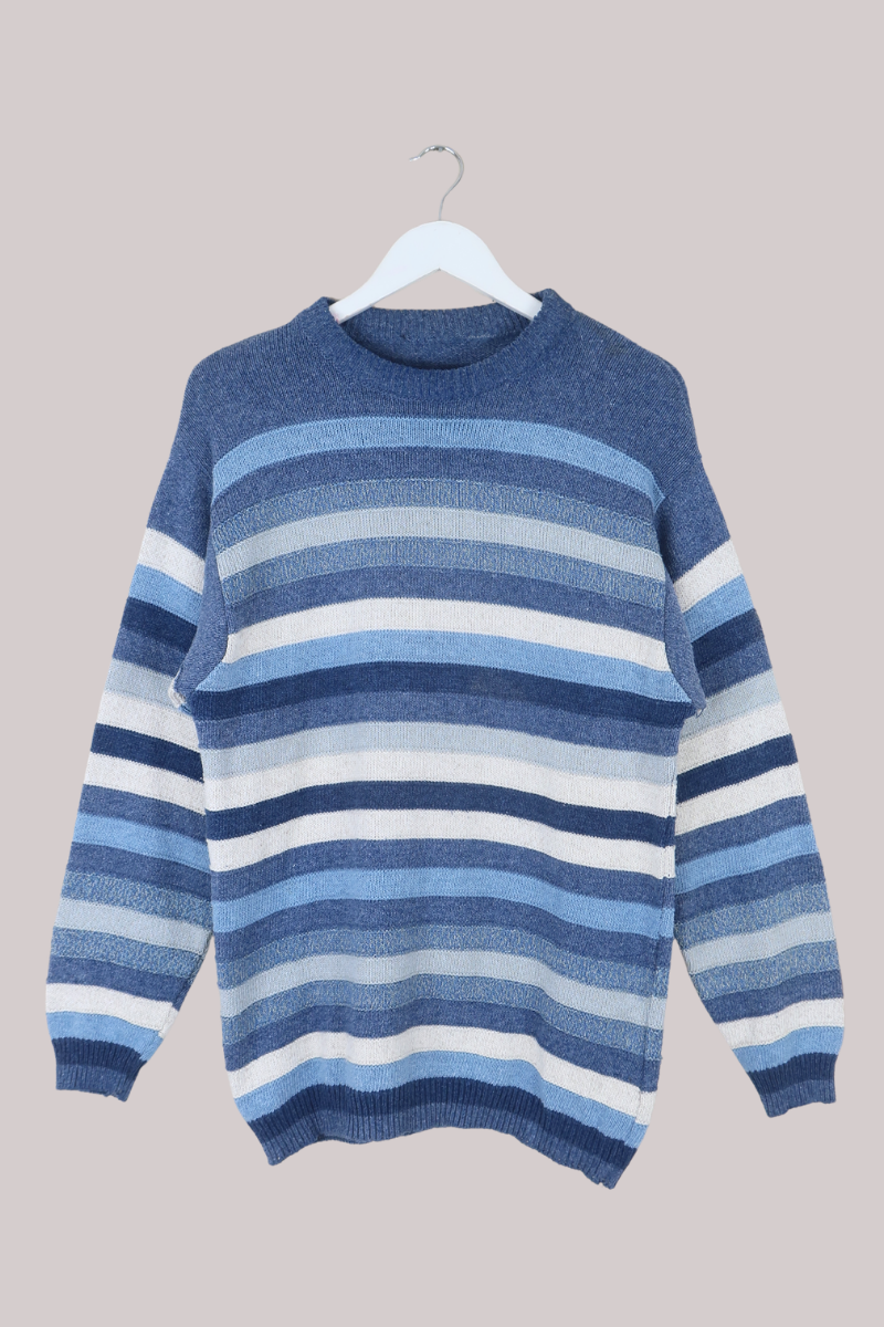 Vintage Knit Jumper in Shades Of Blue - Size M