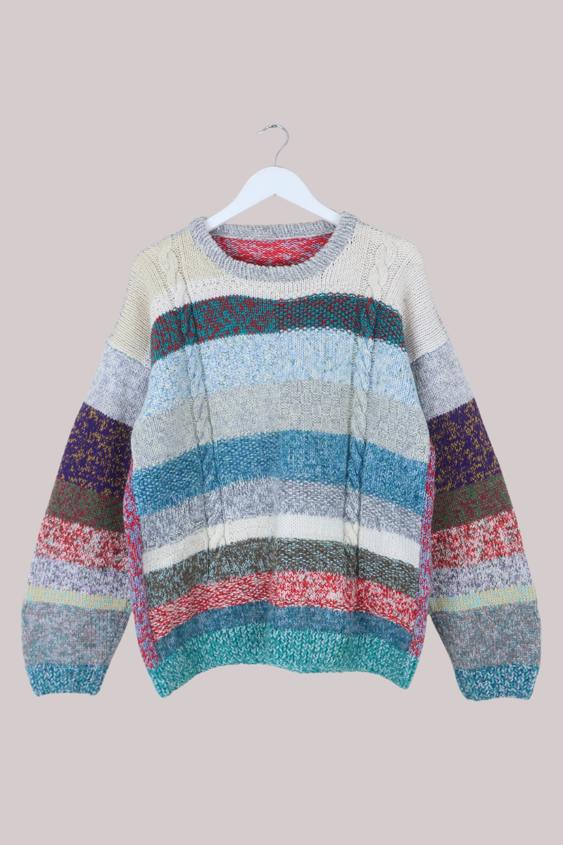 Vintage Knit Jumper in Speckled Sherbet Stripe - Size L