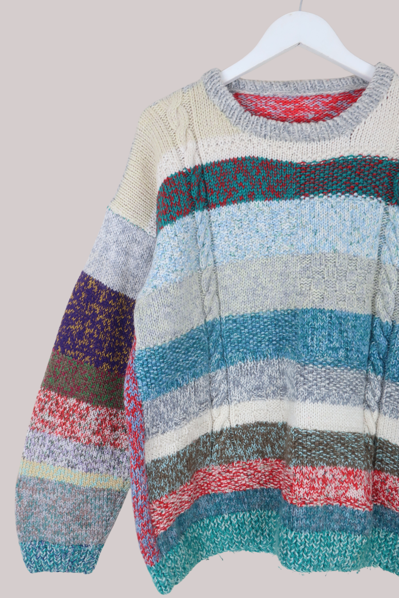 Vintage Knit Jumper in Speckled Sherbet Stripe - Size L