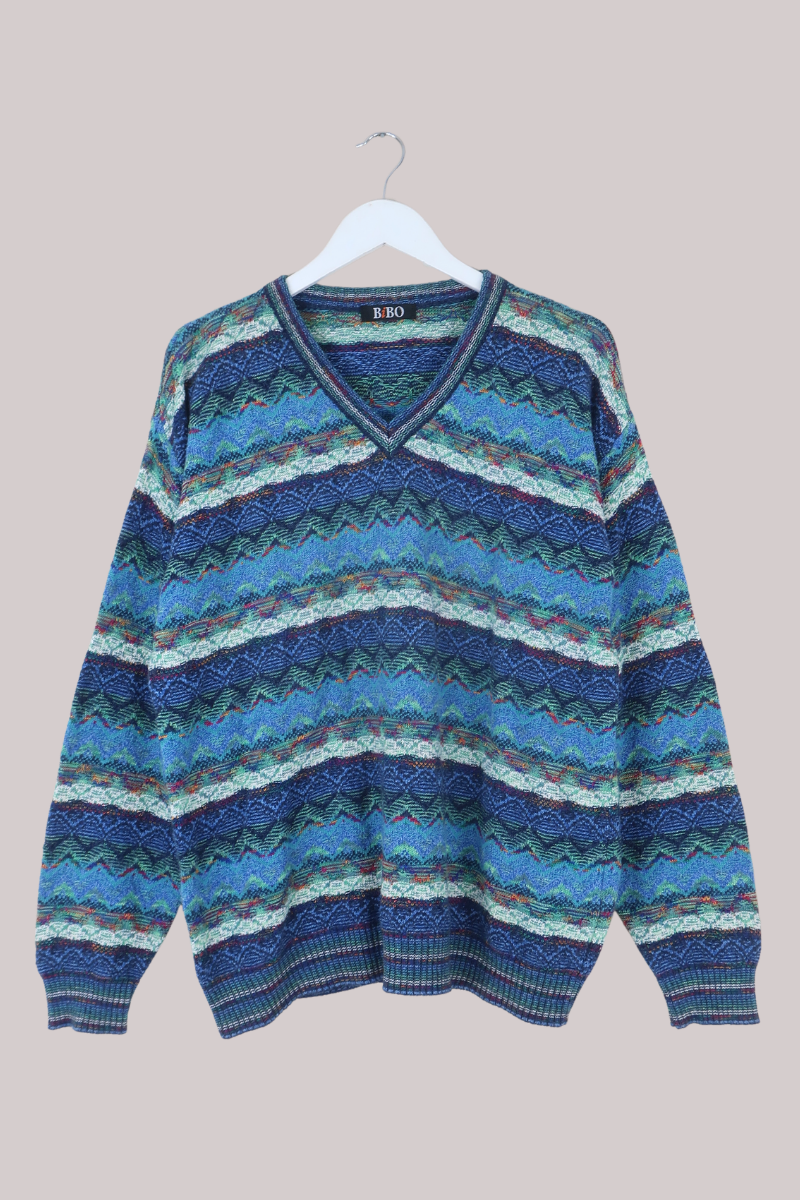 Vintage Knit Jumper in Tidal Stripe - Size XL