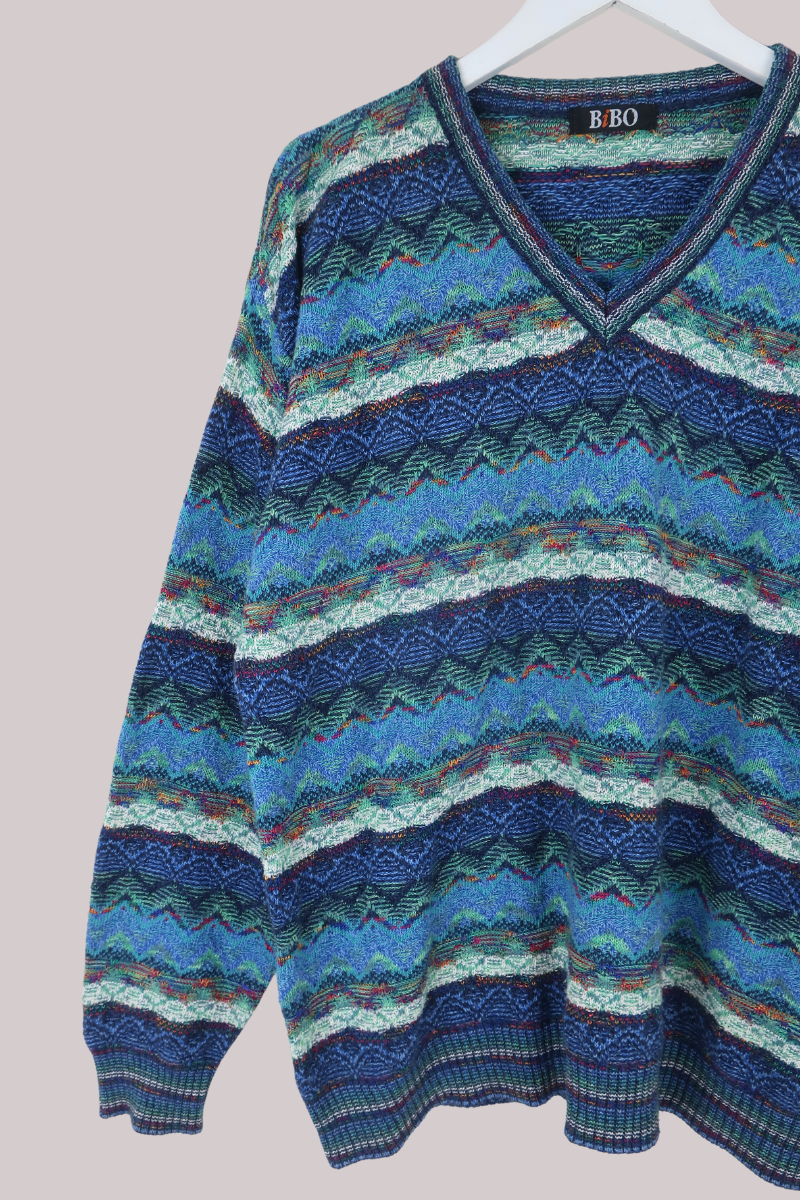 Vintage Knit Jumper in Tidal Stripe - Size XL