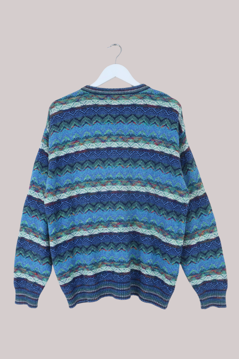 Vintage Knit Jumper in Tidal Stripe - Size XL