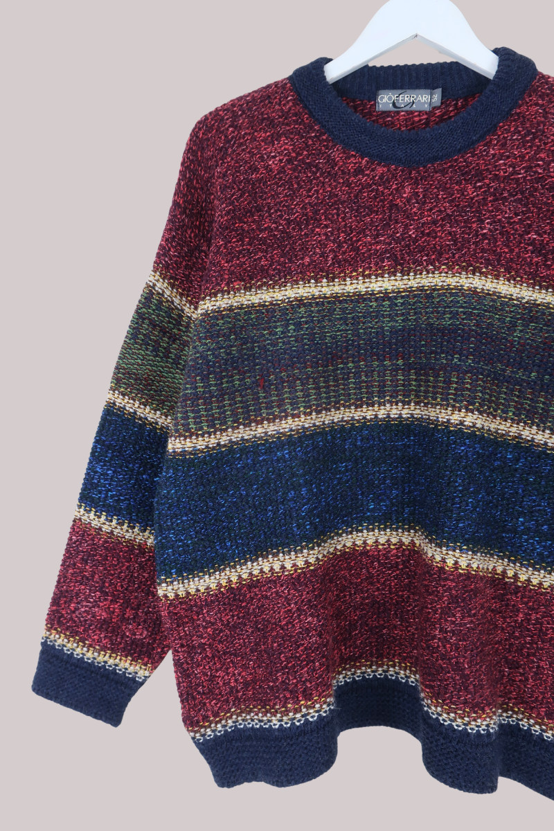 Vintage Knit Jumper in Varsity Stripe - Size XL