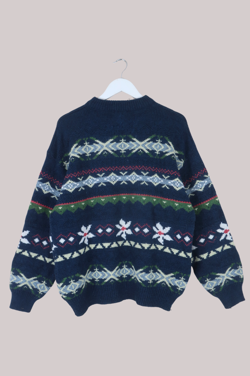 Vintage Knit Jumper in Winter Daisies - Size L