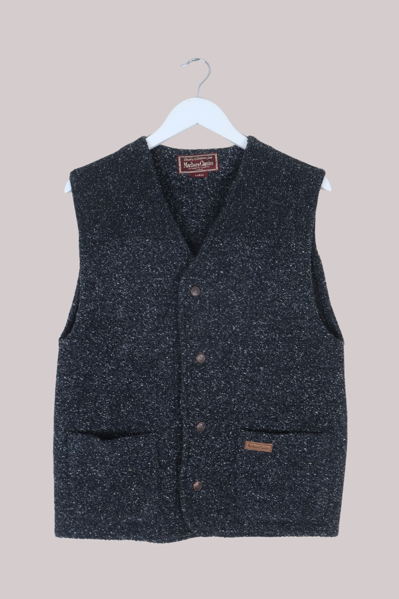 Vintage Knit Waistcoat in Speckled Ash Grey Marlboro Classics - Size L