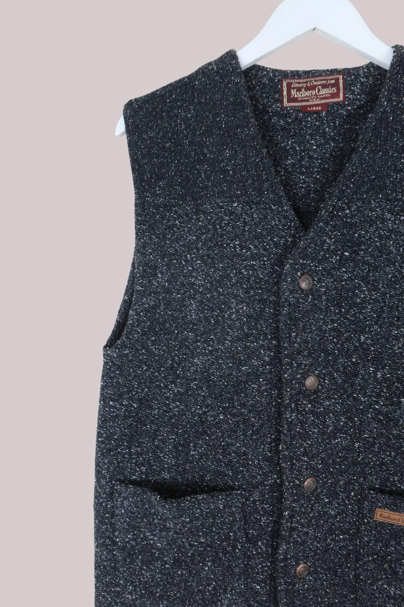 Vintage Knit Waistcoat in Speckled Ash Grey Marlboro Classics - Size L
