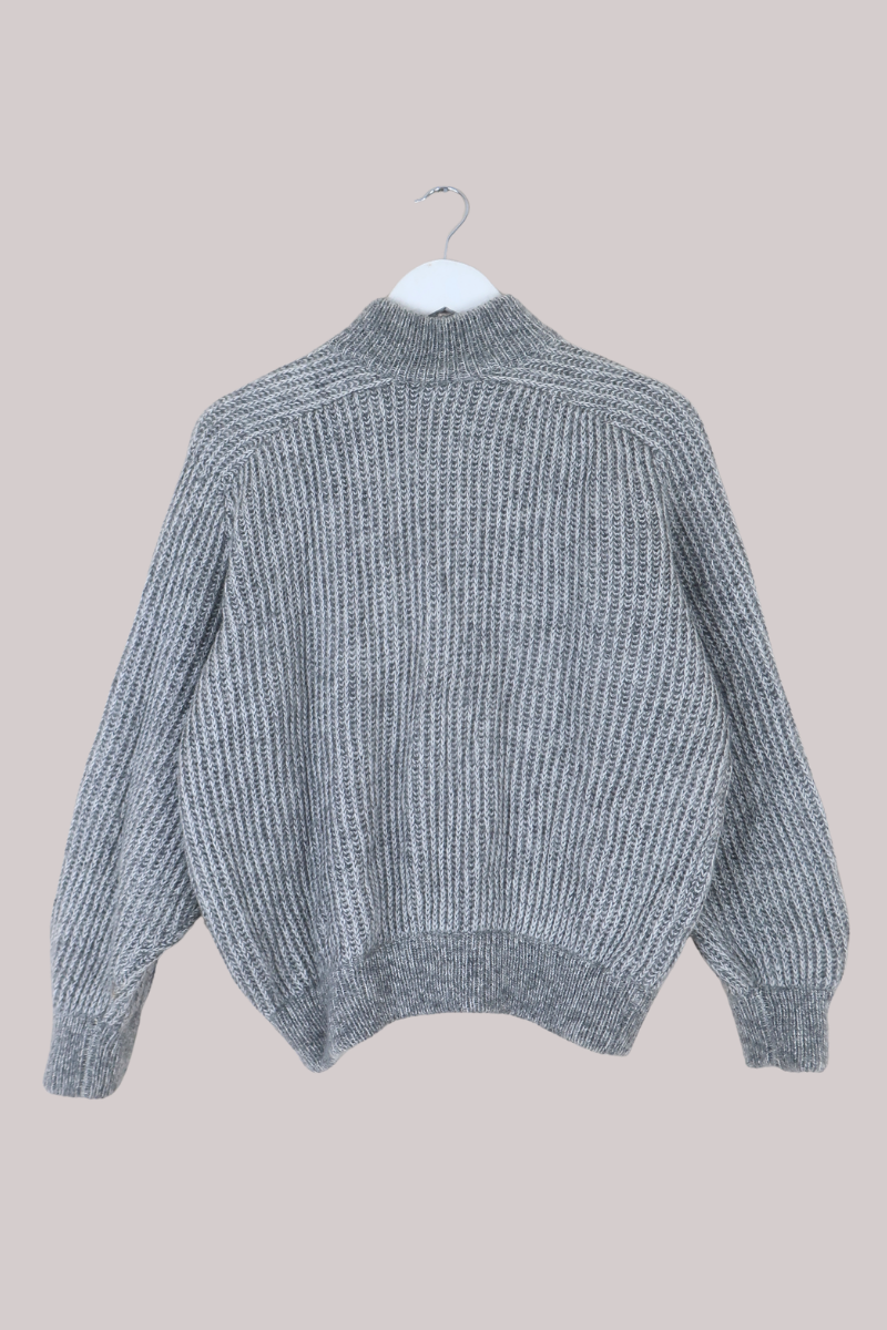 Vintage Knit Zip Up Jumper in Marl Grey - Size M