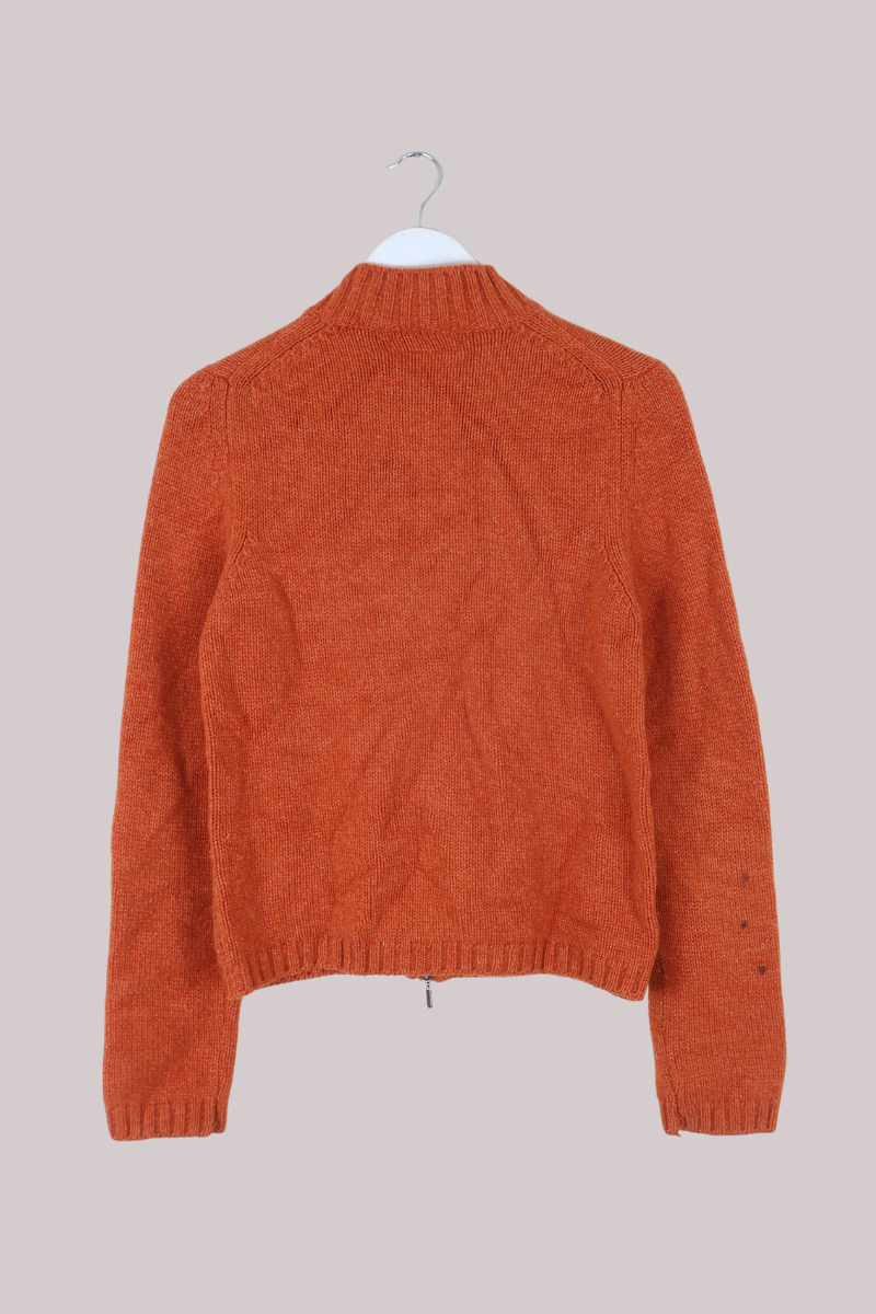 Vintage Knit Zip Up Jumper in Mulled Orange - Size S