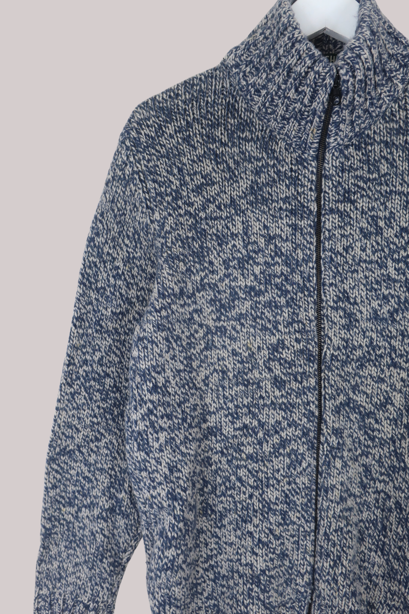 Vintage Knit Zip Up Jumper in Rain Cloud Blue - Size L
