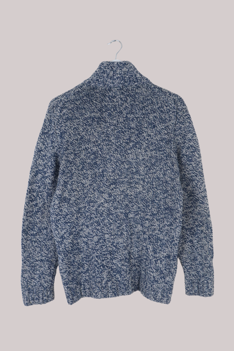 Vintage Knit Zip Up Jumper in Rain Cloud Blue - Size L
