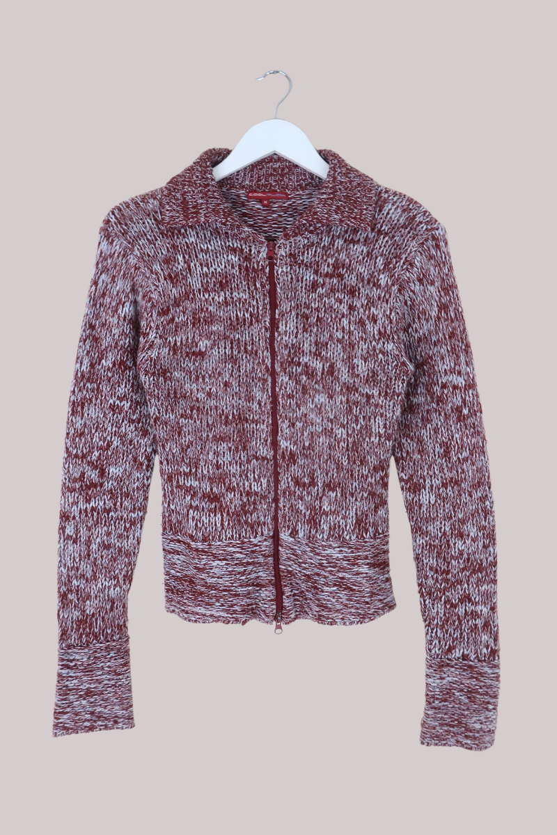 Vintage Knit Zip Up Jumper in Speckled Pomegranate - Size M