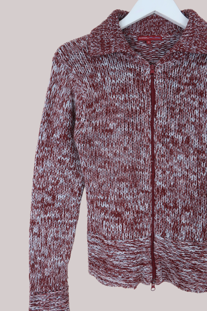 Vintage Knit Zip Up Jumper in Speckled Pomegranate - Size M