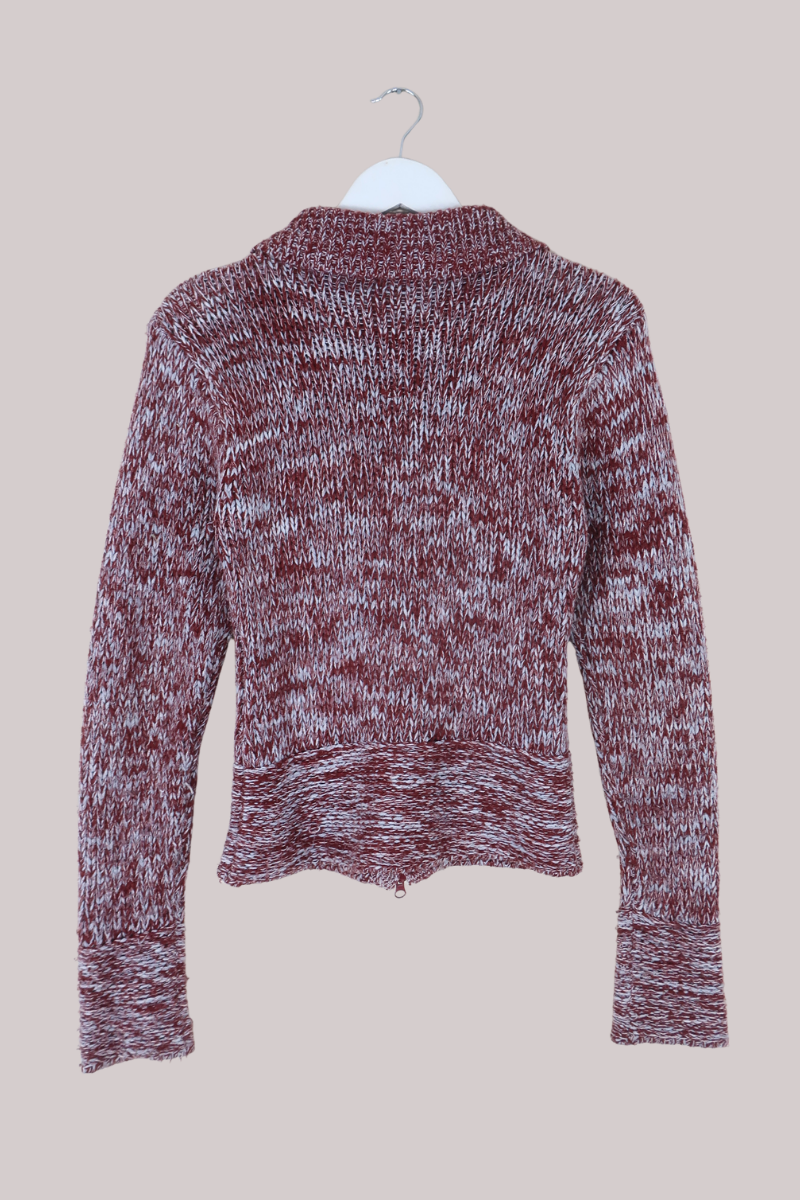 Vintage Knit Zip Up Jumper in Speckled Pomegranate - Size M