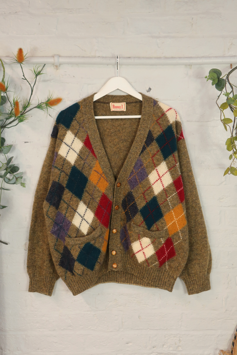 Vintage Knit Cardigan - Bromley Argyle Tartan - Size L