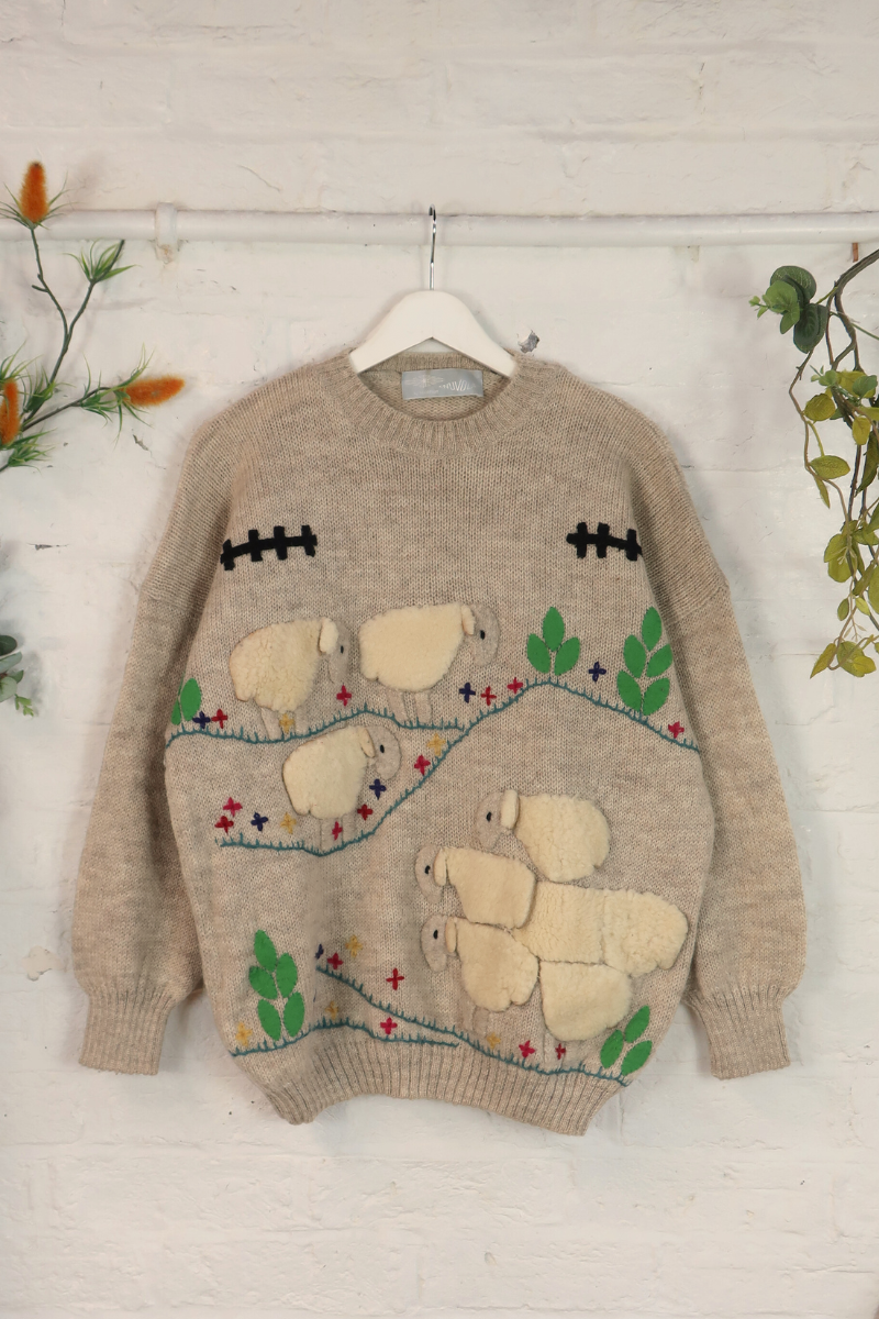 Vintage Knit Jumper - Counting Sheep - Size L