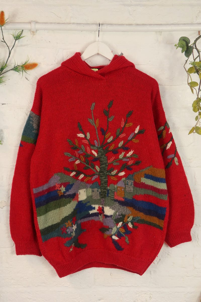 Vintage Knitted Hoodie - The World Tree - Size XL