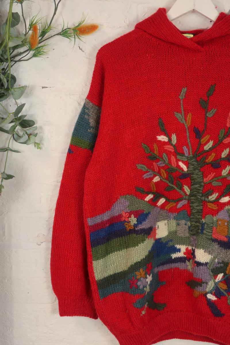 Vintage Knitted Hoodie - The World Tree - Size XL