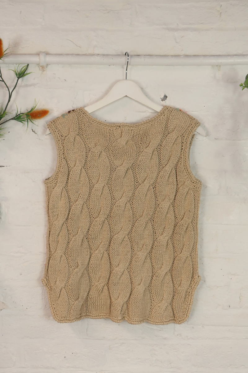 Vintage Knit Vest - Woven Flower Basket - Size M/L