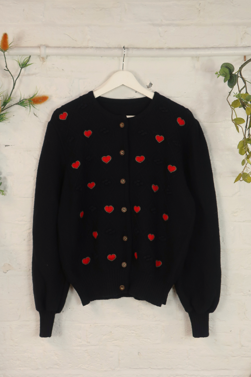 Vintage Knit Cardigan - Queen Of Hearts - Size M/L