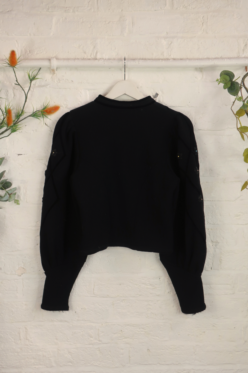 Vintage Knit Cardigan - Pitch Black Daisies - Size S/M