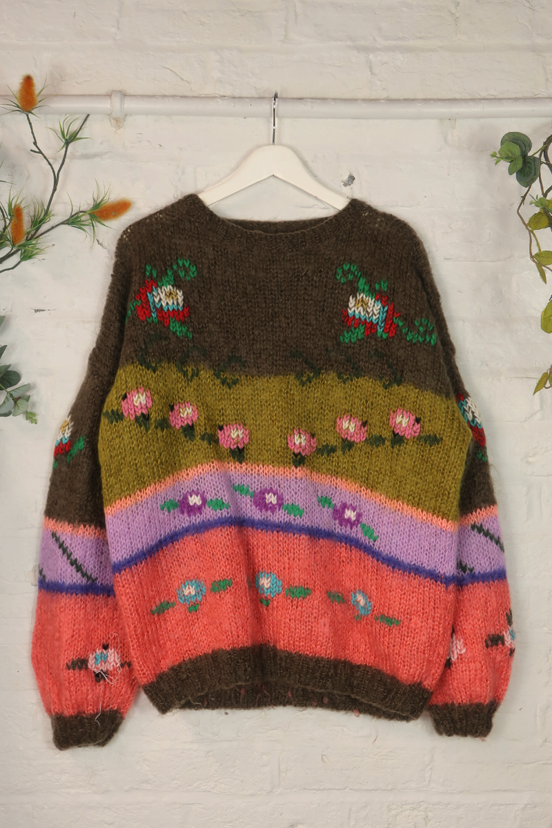 Vintage Knit Jumper - Flower Patch - Size XL